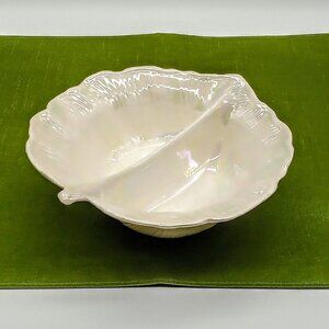 Vintage Iridescent Cream USA Pottery Divided Ceramic Dish